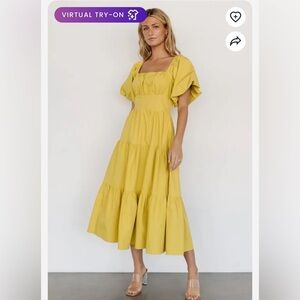 NWOT Listicle Cindy Puff Sleeve Tiered Dress | Lemongrass size large.